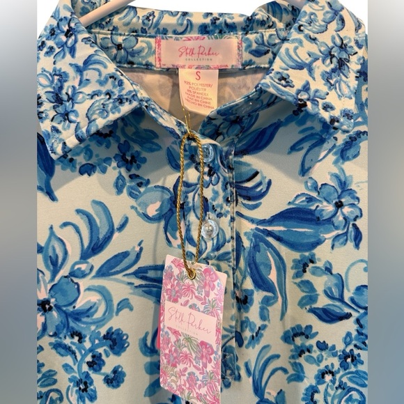 NWT Stella Parker Blue and White 3/4 Sleeve Sun Protection Top - Picture 4 of 5